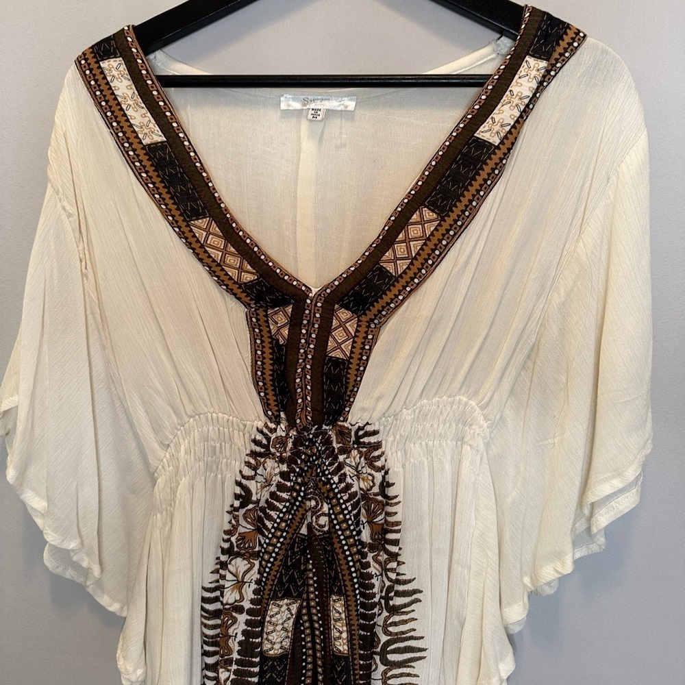 Sopogee Womens Dress Tribal Festival Boho V-Neck Elastic Waist Lined Gauzy Sz M - Picture 5 of 14